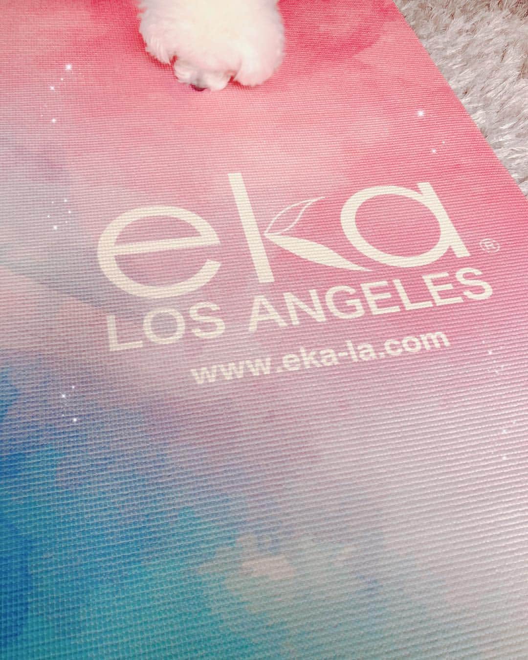YU-RIのインスタグラム：「#eka 展示会で頂いた #ヨガマット やっとおろした💓 テレビ見てる時とか空き時間に ストレッチする事にしよう🥺🌟」