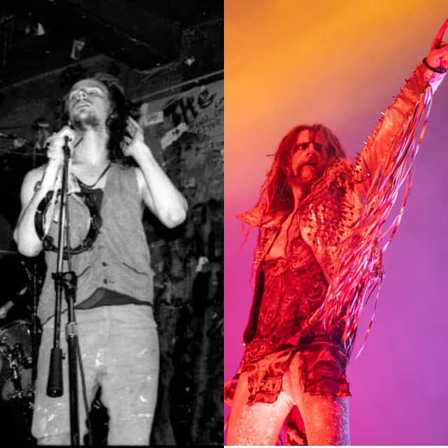 ロブ・ゾンビのインスタグラム：「Here's a weird one. On the left is shot from 33 years ago. My first ever time on stage at CBGBs on April 28, 1986. Maybe 5-10 people in crowd. The right is my last gig at LA Forum in front of 18,000. Still alive and well. The lesson here is do whatever you want to do. #robzombie #cbgb #newyorkcity #losangeles #itsyourthangdowhatyouwannado」