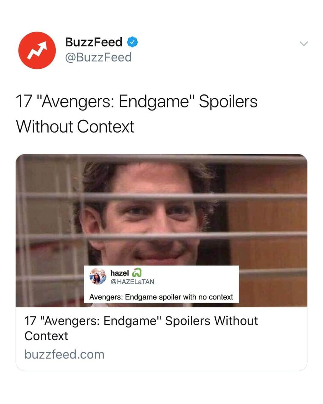 BuzzFeedさんのインスタグラム写真 - (BuzzFeedInstagram)「🚨NON-SPOILERS AHEAD 🚨 If you've seen #AvengersEndgame, click the link in bio. If you haven't, you technically could... but be careful 🤭💥」4月30日 1時26分 - buzzfeed