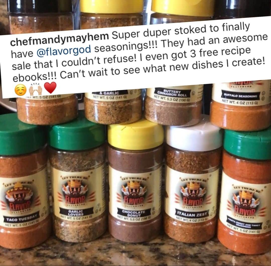 Flavorgod Seasoningsさんのインスタグラム写真 - (Flavorgod SeasoningsInstagram)「Check out this review from  @chefmandymayhem!⁣ -⁣ Build Your Own Combo Pack!⁣ Click the link in my bio @flavorgod ⁣ ✅www.flavorgod.com⁣ -⁣ Thank you so much for the support and feedback!⁣ -⁣ Flavor God Seasonings are:⁣ 💥ZERO CALORIES PER SERVING⁣ 🌿 Made Fresh⁣ 🔥 KETO & PALEO⁣ 🌱 GLUTEN FREE & KOSHER⁣ ☀️ VEGAN FRIENDLY ⁣ 🌊 Low salt⁣ ⏰ Shelf life is 24 months⁣ -⁣ -⁣ #food #foodie #flavorgod #seasonings #glutenfree #keto #paleo  #foodporn #mealprep #kosher ⁣」4月30日 10時15分 - flavorgod