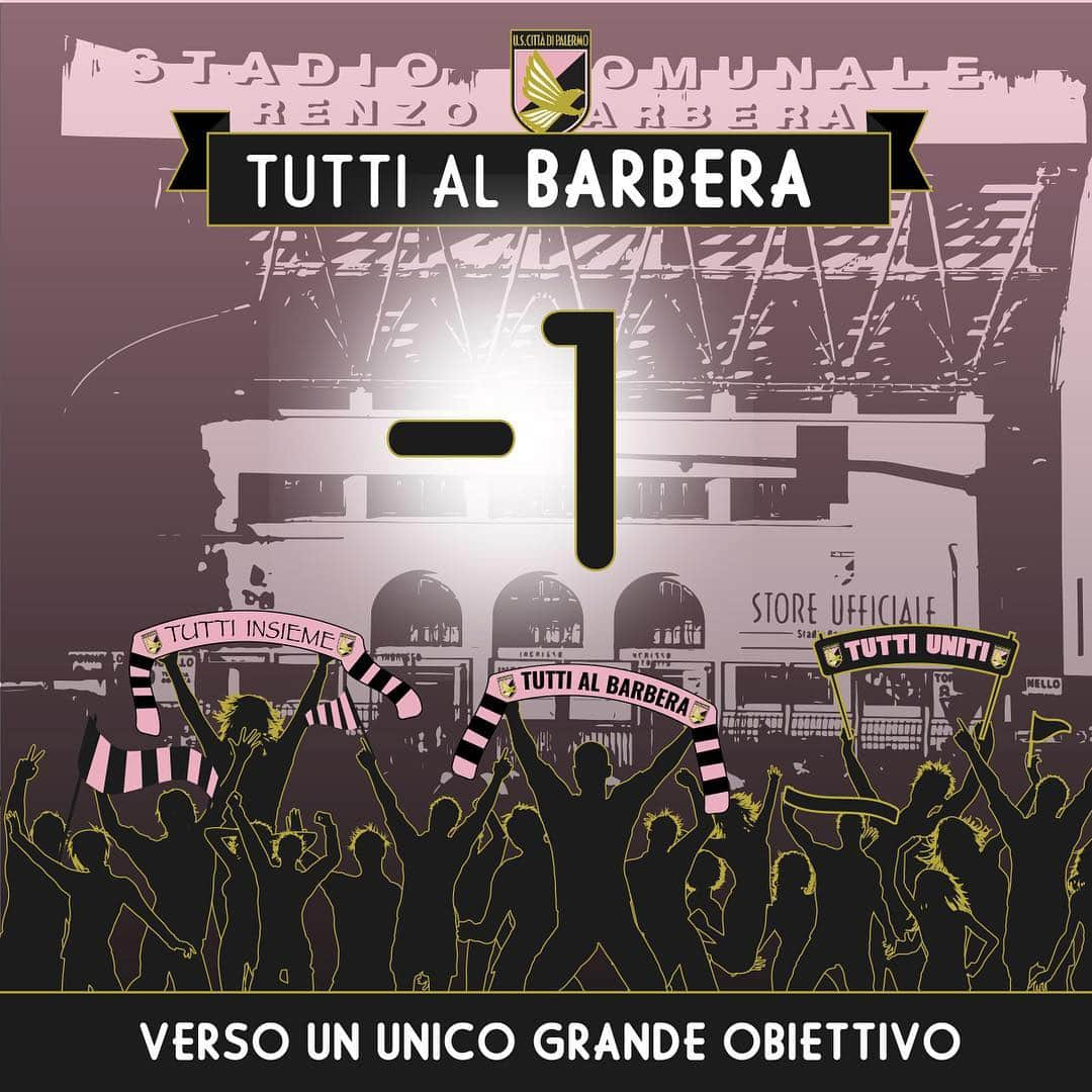 USチッタ・ディ・パレルモのインスタグラム：「📅 Domani (ore 12.30) 🙌🏻 #TUTTIALBARBERA per ⚽️ PALERMO-SPEZIA 🏟 🎟 Tariffe ridotte per donne, Under 18 e Over 65 e promo abbonamenti per la stagione 2019/2020 💪🏻💪🏻💪🏻 tutte le info sul nostro sito ufficiale 💻📲」