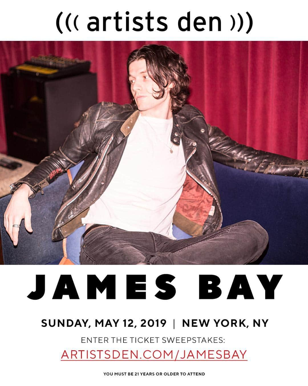 ジェームズ・ベイさんのインスタグラム写真 - (ジェームズ・ベイInstagram)「Looking forward to recording an episode of Live from the @artistsden on Sunday 12th May in New York! Swipe for more details, link in Stories x 📷 @chelseaeclough」5月1日 2時38分 - jamesbaymusic