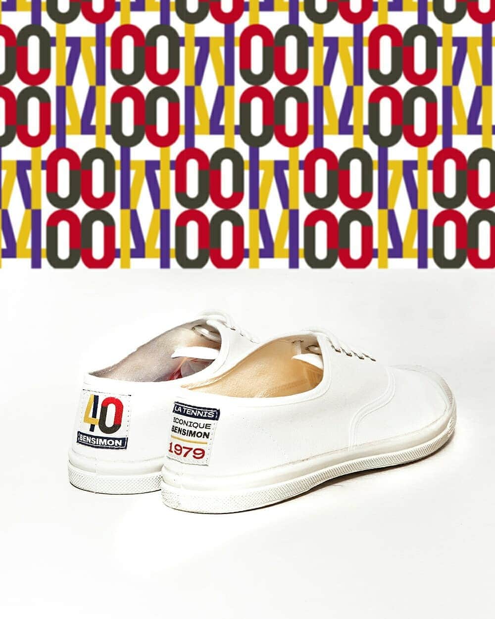 ベンシモンのインスタグラム：「- COLLECTOR - Qui dit anniversaire dit tennis collector ! Pour fêter dignement ses 40 ans, notre tennis revêt son indémodable parure immaculée.  La couleur, symbole de la marque, s'immisce dans les détails. > Disponibles dès maintenant sur Bensimon.com 🇬🇧When you say anniversary it means collector tennis shoes!  To celebrate its 40 years old, our tennis shoe is a replica of the original immaculate one.  Symbol of the brand, the color shows up on details. > Available now on Bensimon.com"」