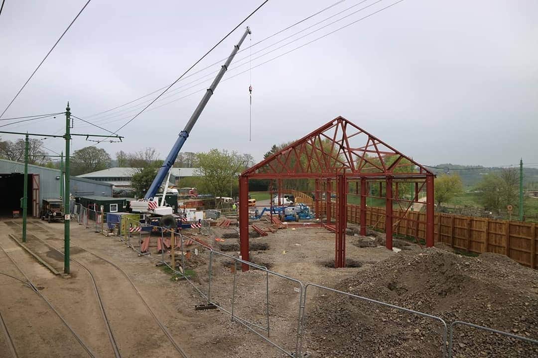のインスタグラム：「Who's spotted the steel work going up on our #RemakingBeamish building sites? Here's the bus depot and 1950s terrace emerging!  Thanks to the money raised by National Lottery players, the Remaking Beamish project has been awarded £10.9m by @heritagefunduk」