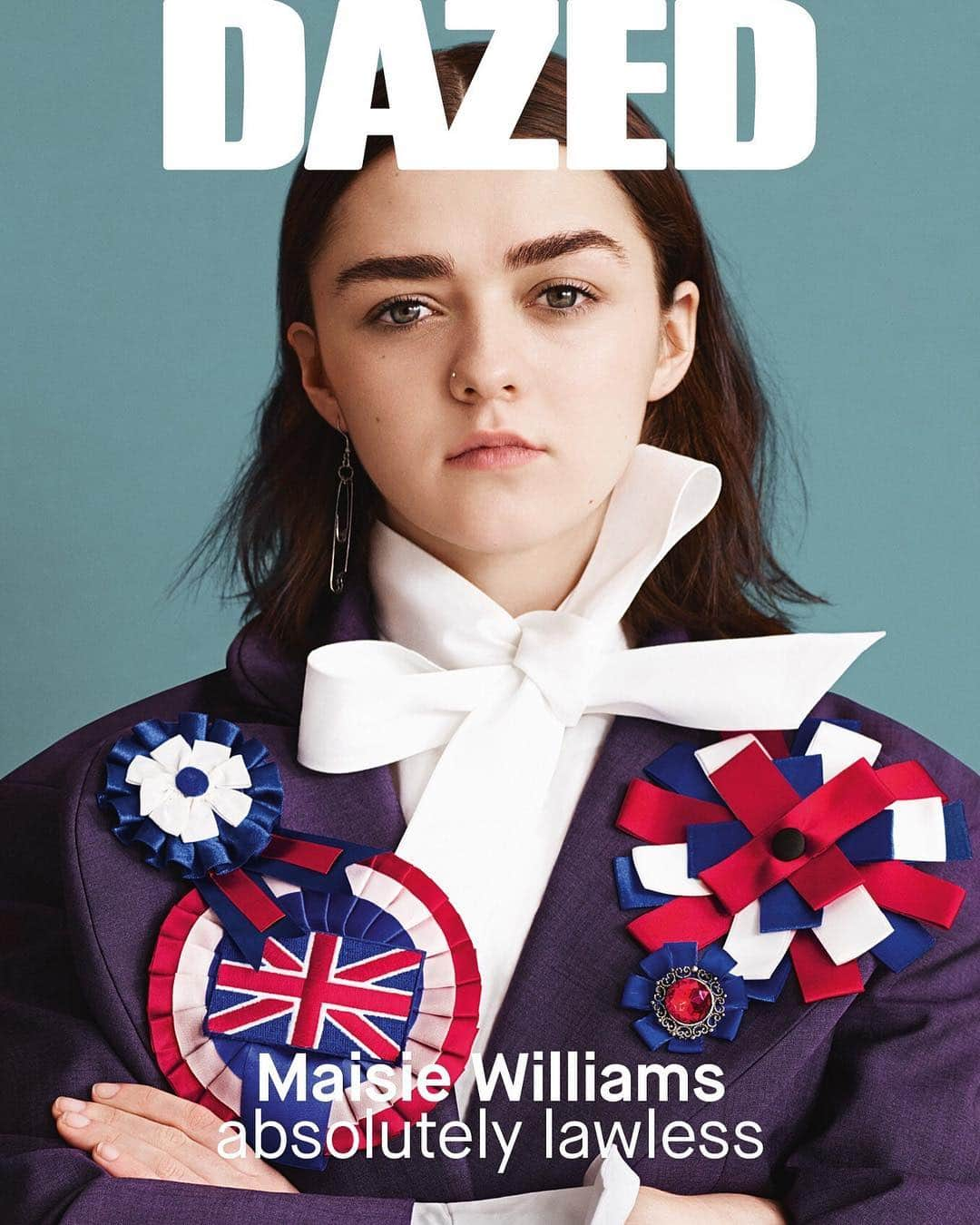 Dazed Magazineさんのインスタグラム写真 - (Dazed MagazineInstagram)「Because you all should’ve caught up by now... (If you haven’t, what are you doing?!) #AryaStark (aka @maisie_williams) is the real MVP. 🌹🏅⠀ ⠀ Photography @ben_toms⠀ Styling @robbiespencer ⠀ Hair @raphaelsalley⠀ Make-up @gemmasmithedhouse⠀ ⠀ #MaisieWilliams wears suit jacket by @viviennewestwood #GoldLabel, bow shirt by @jw_anderson, rosettes by #CostumeStudio ⠀ ⠀ Taken from the spring/summer 2015 issue of #Dazed  #GameOfThrones #BattleOfWinterfell」4月30日 18時50分 - dazed