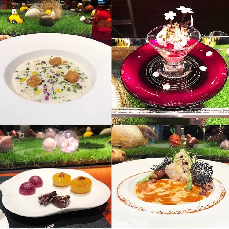 榊山敬代のインスタグラム：「🍽… ・ 平成最後の ランチの巻  キャンセル待ちでしたところ キャンセルでまして有難いタイミング ⏰🙏… ・  四ヶ月ぶりにいただきましたが 四月最後のメニューとのことで  記録。。 今回も盛り付けのお勉強など。 メモメモ…📝 ・ ・ ・ 🌸" 作品展示情報… ・ 『第7回 郷さくら美術館 桜花賞展』 ・ 会場：郷さくら美術館 ・ 「郷さくら美術館　桜花賞」展は、「桜」を描いた現代日本画を多くの方々にご覧頂き、日本画の素晴らしさを再発見してもらうことを目的とした展覧会です。今回もこれからの活躍がますます期待される日本画家31名が、日本美術でおなじみの「桜」という大変難しいモチーフを相手に、それぞれの持ち昧を生かした個性的な素晴らしい桜の絵画に仕上げています。現代日本画家たちの個性を、豊かな桜花の美しさを、どうぞお楽しみください。  東京都目黒区上目黒1-7-13　 TEL：03-3496-1771  東急東横線、東京メトロ日比谷線 中目黒駅より徒歩５分 ◼︎詳しくはホームページをご覧ください  #ランチ #lunch  #六本木  #六本木ランチ #平成最後 #refreshTime #JoelRobuchon #Tokyo #food #soup #新玉ねぎ #onion #seafood #fish #鱸 #ホタルイカ #bianco と共に #dessert #sweets #デザート  #raspberry #modernFrench  #日本画家 の #外出こんなもん #外食日記」