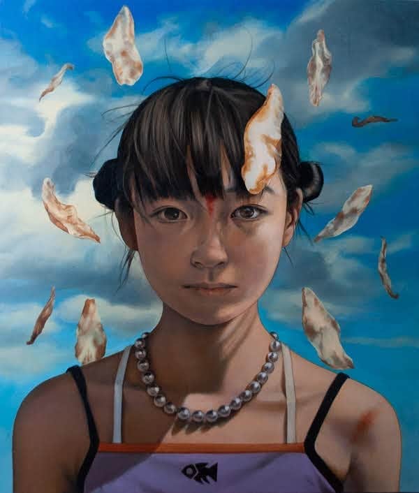 新宅和音のインスタグラム：「悲壮な使命 1 A Sorrowful Mission 1 ・ 今年10月末から開催されるみうらじろうギャラリーでの個展で展示します。 For the next  solo show on October at Jiro Miura Gallery @jiro.miura ・ ・ #art #artwork #painting #figurativepainting #oilpainting #japaneseart #japaneseartist #japan #portrait #contemporaryart #newcontemporaryart #girl #picoftheday #lowbrowart #popsurrealism #swsfeature #アート #油彩 #油絵 #女の子 #青空」