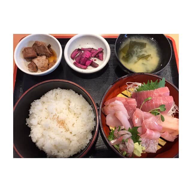 川口智美のインスタグラム：「家族で #三崎港 の#朝市 へ🐟  ずっと行きたかった  まぐろ食堂 #七兵衛丸で #活きイキ刺身定食 を食べました🐠⚓︎ 満足。  明日、5/1の朝7:30〜8:00は #チバテレ #tvk #テレ玉 を 見ていただけると嬉しいです😆  シャキット！ の シャキットインフォ コーナーに出ます💕  #三崎 #まぐろ #まぐろ食堂七兵衛丸 #魚音 #姉妹店 #シャキット #シャキットインフォ #さとログ #チバテレビ #テレビ神奈川 #テレビ埼玉 #gw」