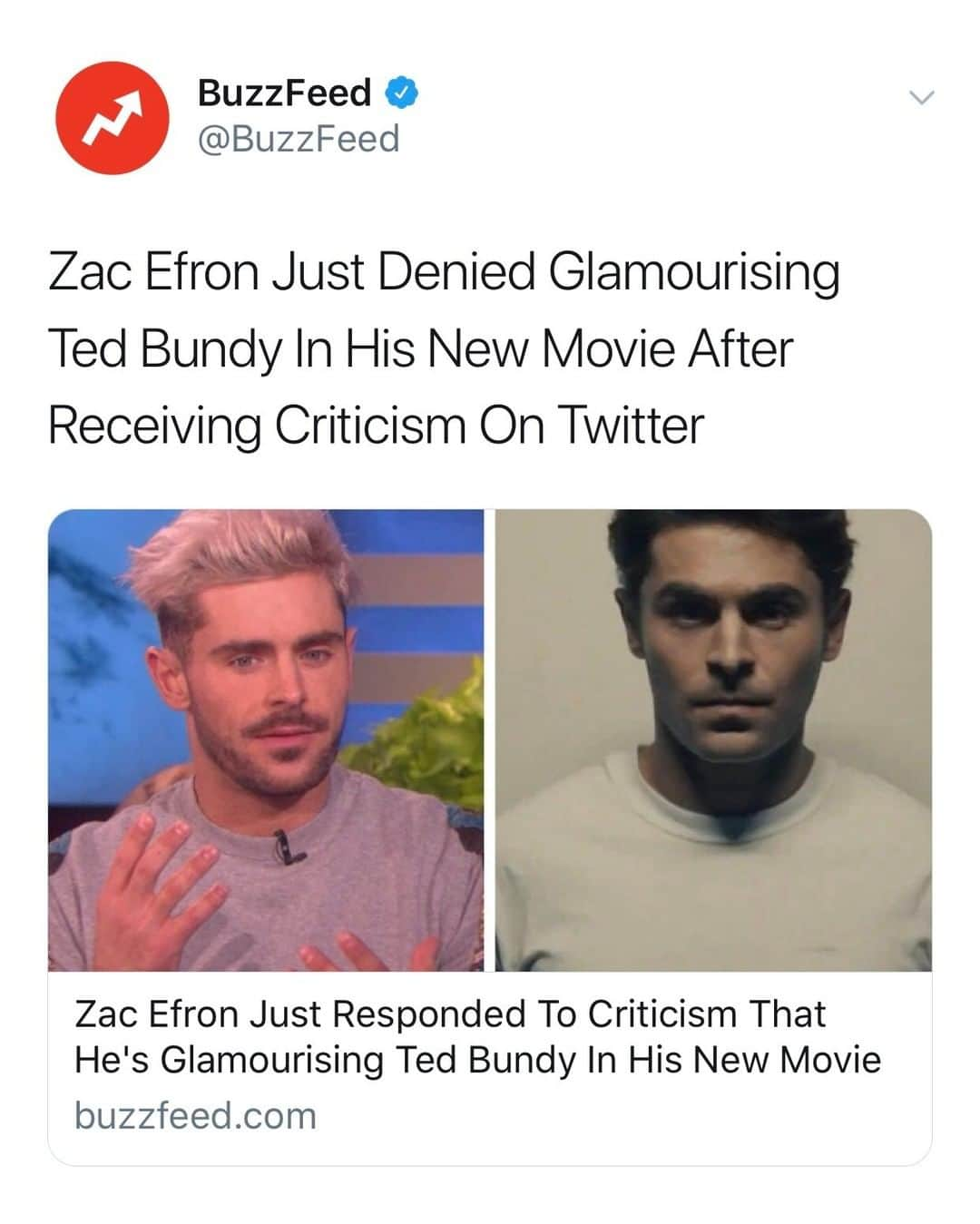 BuzzFeedさんのインスタグラム写真 - (BuzzFeedInstagram)「"It does not glamourise the killing. This is an important thing for people to hear." Here's what Zac Efron had to say about his upcoming role as Ted Bundy 👉 Link in bio 🎦」5月1日 1時33分 - buzzfeed