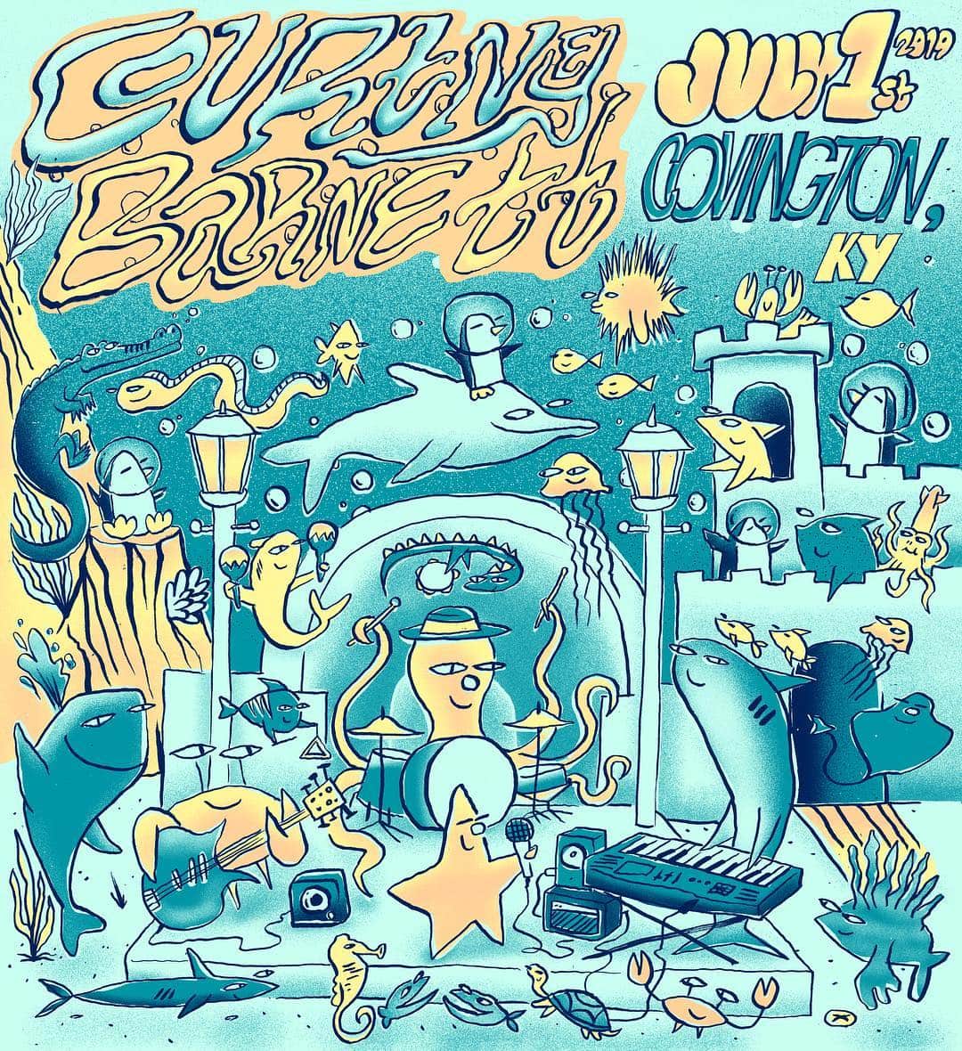 コートニー・バーネットのインスタグラム：「Covington, Kentucky. 1st July. Poster by @peterkratcoski 🐙⭐️🐟」