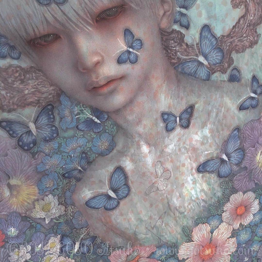 後藤温子さんのインスタグラム写真 - (後藤温子Instagram)「Work in progress🦋🌸🦋 #art #painting #Watercolor #cottoncloth #butterfly #flower #portrait #gotoatsuko #後藤温子 #wip」5月1日 10時57分 - gotsukooo