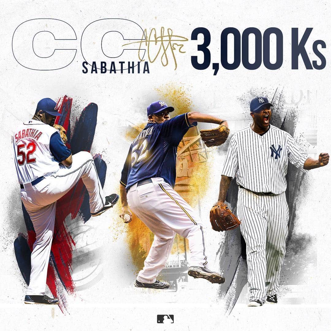 MLBさんのインスタグラム写真 - (MLBInstagram)「The #LegaCCy grows. CC Sabathia is the 17th member of the 3,000 strikeout club.」5月1日 11時18分 - mlb
