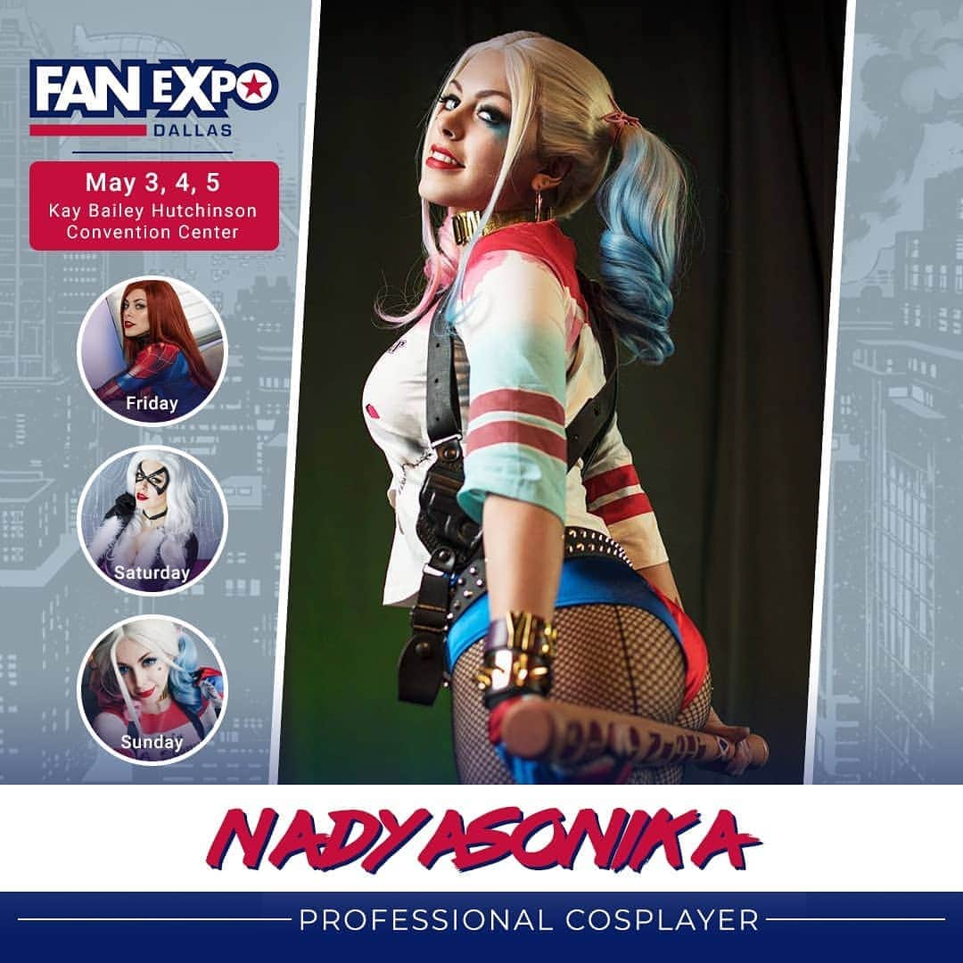 Nadya Antonさんのインスタグラム写真 - (Nadya AntonInstagram)「See you this weekend Dallas Tx ! This is my Line-up ♡ 💥Friday - Mary jane 💥Saturday Black cat 💥Sunday Harley quinn see you all there :>」5月2日 1時00分 - nadyasonika