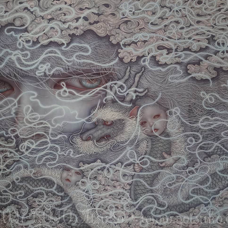 後藤温子さんのインスタグラム写真 - (後藤温子Instagram)「「幾億光年の彼方から」2017年 制作。平成の終わりに発売された「幻想の√5: なぜ私はオウム受刑者の身元引受人になったのか」中谷友香 (著)の装画になっています。 My painting is on the cover of the book📚 #kkベストセラーズ #art #painting #Watercolor #cottoncloth #gotoatsuko  #dragon #bookcover  #後藤温子」5月2日 1時24分 - gotsukooo