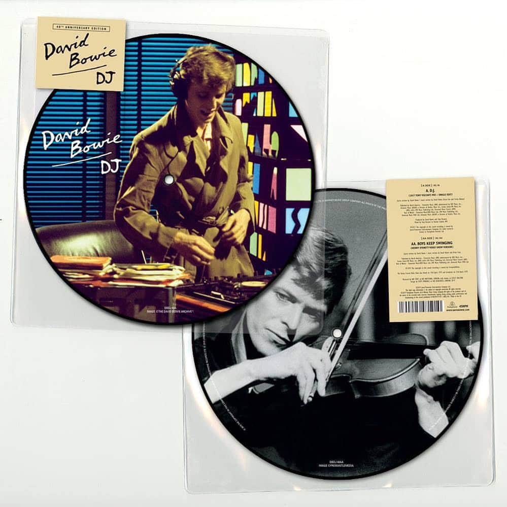 デヴィッド・ボウイさんのインスタグラム写真 - (デヴィッド・ボウイInstagram)「D.J. 40TH ANNIVERSARY PICTURE DISC “Time flies when you’re having fun...“ The 40th anniversary of Bowie’s D.J. single will be marked by Parlophone’s next picture disc single on 28th June. Originally released on 29th June 1979, D.J. was the 2nd and final single from Lodger and the follow up to Boys Keep Swinging.  Echoing the method utilised for Robert Fripp’s improvisational guitar work on "Heroes", Bowie, Eno and Visconti assembled the guitar solo for D.J. from various ‘deaf takes’ by Adrian Belew, wherein he played against backing tracks he hadn’t heard previously and was further disoriented by being given no clue of chord structure or key before he soloed. The same method was used for Boys Keep Swinging and Red Sails, giving all three ‘solos’ their improvised feel.  The single release was accompanied by another delightfully mad David Mallet-directed video featuring Bowie as nonchalant DJ in a radio station studio, gradually destroying the equipment and the room around him. These scenes are interspersed with footage of our man rubbing shoulders and getting friendly with some of the wonderful people of Earls Court in London. The whole thing is topped off with Bowie as gas-masked art terrorist, spray-painting the DJ logo.  The A side of this D.J. picture disc features a previously unreleased single edit of the track from the Lodger (2017 Tony Visconti Mix) included in the A New Career In A New Town box set.  The previously unreleased version of Boys Keep Swinging recorded especially for The Kenny Everett Video Show features on the AA side. This take was recorded by Tony Visconti in Soho in London on the 9th April 1979 and features Sean Mayes on keyboards, Tony Visconti on bass, Simon House on violin, Andy Duncan on drums, Brian Robertson (of Thin Lizzy) on guitar and Ricky Hitchcock on guitar. The Kenny Everett Video Show was filmed on the following day and broadcast on 23rd April, 1979.  Go here for more: http://smarturl.it/DBDJ40BNetPR (Temp link on main page)  #BowieDJ  #DBDJ40  #BowieVinyl  #ANCIANTbox」5月2日 7時52分 - davidbowie