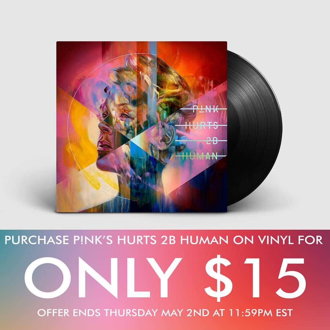P!nk（ピンク）さんのインスタグラム写真 - (P!nk（ピンク）Instagram)「‪New Hurts 2B Human vinyl is out now 🙌🏼 💖 Special offer available for a limited time - ends tomorrow May 2nd at 11:59PM EST. Only available at http://smarturl.it/H2BHVinyl ‬」5月2日 4時04分 - pink