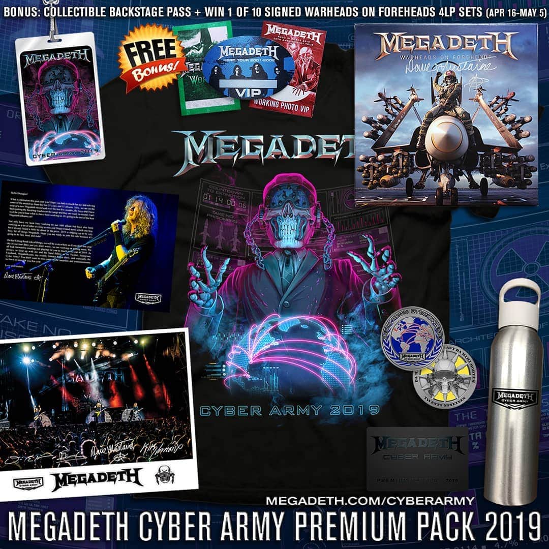 Megadethさんのインスタグラム写真 - (MegadethInstagram)「BONUS OFFER EXTENDED UNTIL MAY 5. Sign up for a Megadeth Cyber Army Premium Membership April 16-May 5 and receive a free bonus collectible backstage pass + be entered to win 1 of 10 signed WARHEADS ON FOREHEADS 4LP Vinyl sets! megadeth.com/cyberarmy (link in bio)」5月2日 9時23分 - megadeth
