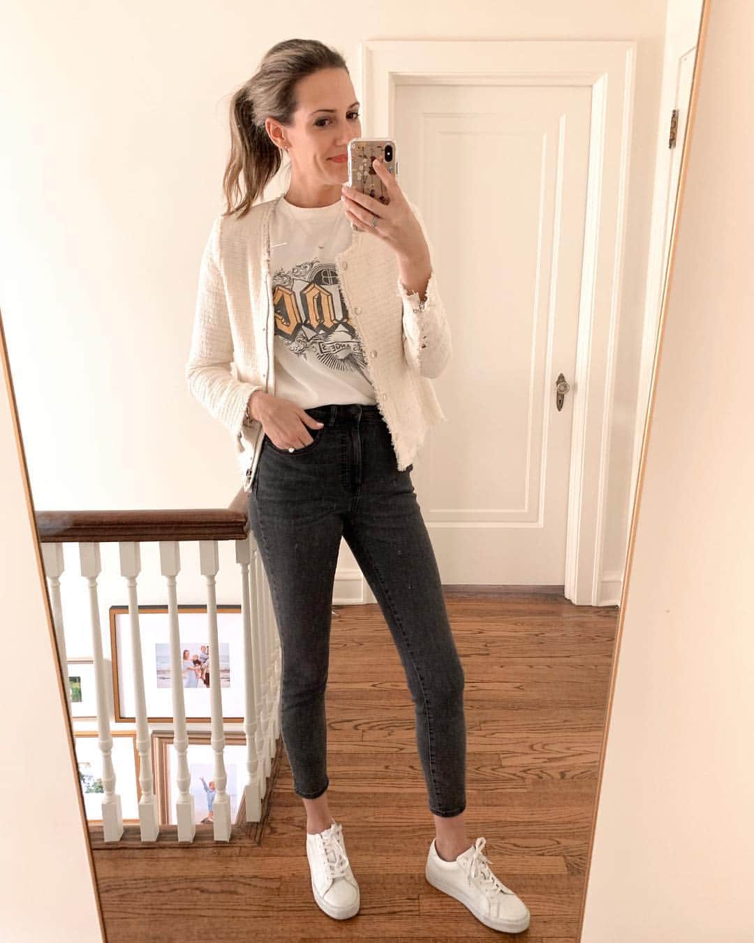 Anna Jane Wisniewskiのインスタグラム：「The last few weeks have been such a whirlwind that I forget I did a #Shopyourclosetseries featuring our @shoponethird jacket. They’re currently sold out but good news—we will be restocking in a month (And we have a waitlist - link in profile on @shoponethird). I wore this exact outfit in London—which look is your favorite? http://liketk.it/2BxM5 #liketkit @liketoknow.it #LTKunder100 #mirrorselfie #chicagoblogger」