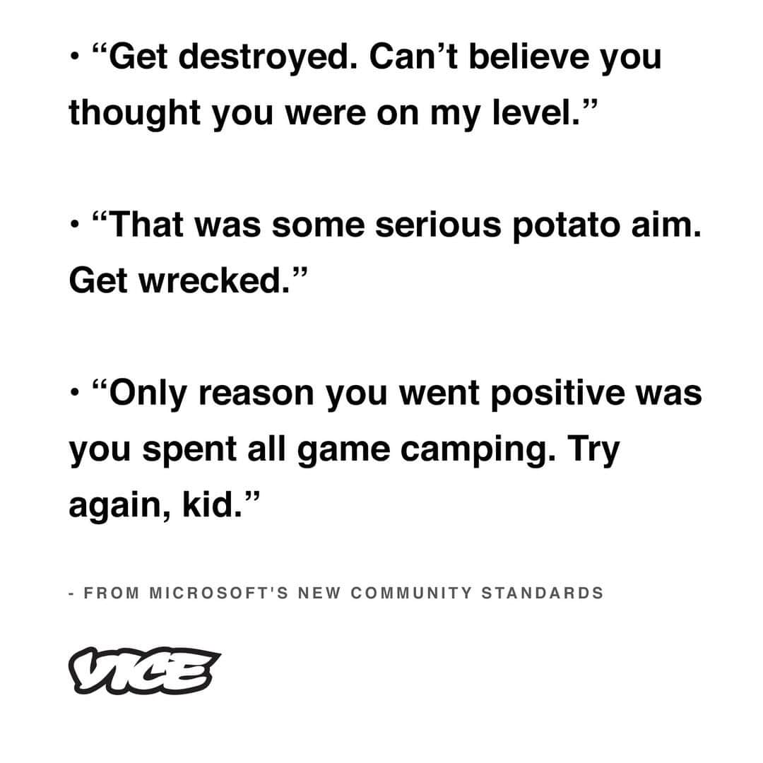 VICEさんのインスタグラム写真 - (VICEInstagram)「Xbox has new guidelines on how to trash talk without getting banned, and their suggestions are pretty hilarious. 🚮 😂 Read more of their "acceptable trash talk" examples at the link in bio, via @motherboardvice. 🎮」5月3日 1時03分 - vice