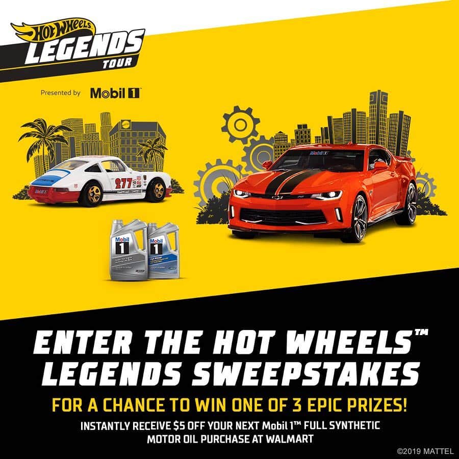 Hot Wheelsさんのインスタグラム写真 - (Hot WheelsInstagram)「3 legendary prizes you won’t want to miss! 🏆🏆🏆 Enter the #HotWheelsLegends Sweepstakes and instantly receive $5 off your next @mobil1 full synthetic motor oil purchase at @walmart http://www.legendstoursweeps.com (link in bio)」5月3日 2時05分 - hotwheelsofficial