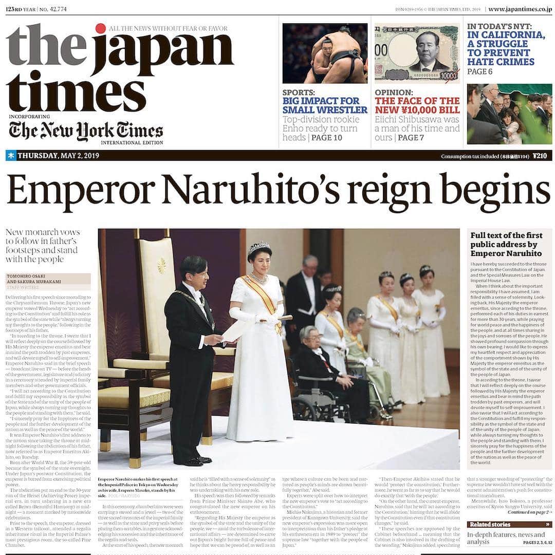 The Japan Timesさんのインスタグラム写真 - (The Japan TimesInstagram)「Established in 1897, The Japan Times has witnessed quite a few imperial changes. In a recent story, staff writer Ryusei Takahashi (@ryuseitakahashi217) looks back at our past coverage spanning two centuries, which included thick bound volumes of stories by our reporters and messages from dignitaries to mark each era. “No event indeed is regarded as more important in this country than the ascension of an Imperial Descendant to the Throne of a Lineage unbroken for ages eternal,” wrote Japan Times and Mail President Yonejiro Ito in 1928.  Link in our bio. . . . . . #heisei #reiwa #theajapantimes #media #newspapers #平成 #令和 #新聞 #ジャパンタイムズ」5月2日 18時01分 - thejapantimes
