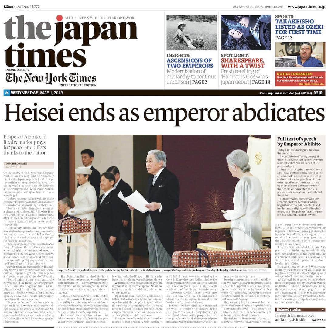 The Japan Timesさんのインスタグラム写真 - (The Japan TimesInstagram)「Established in 1897, The Japan Times has witnessed quite a few imperial changes. In a recent story, staff writer Ryusei Takahashi (@ryuseitakahashi217) looks back at our past coverage spanning two centuries, which included thick bound volumes of stories by our reporters and messages from dignitaries to mark each era. “No event indeed is regarded as more important in this country than the ascension of an Imperial Descendant to the Throne of a Lineage unbroken for ages eternal,” wrote Japan Times and Mail President Yonejiro Ito in 1928.  Link in our bio. . . . . . #heisei #reiwa #theajapantimes #media #newspapers #平成 #令和 #新聞 #ジャパンタイムズ」5月2日 18時01分 - thejapantimes