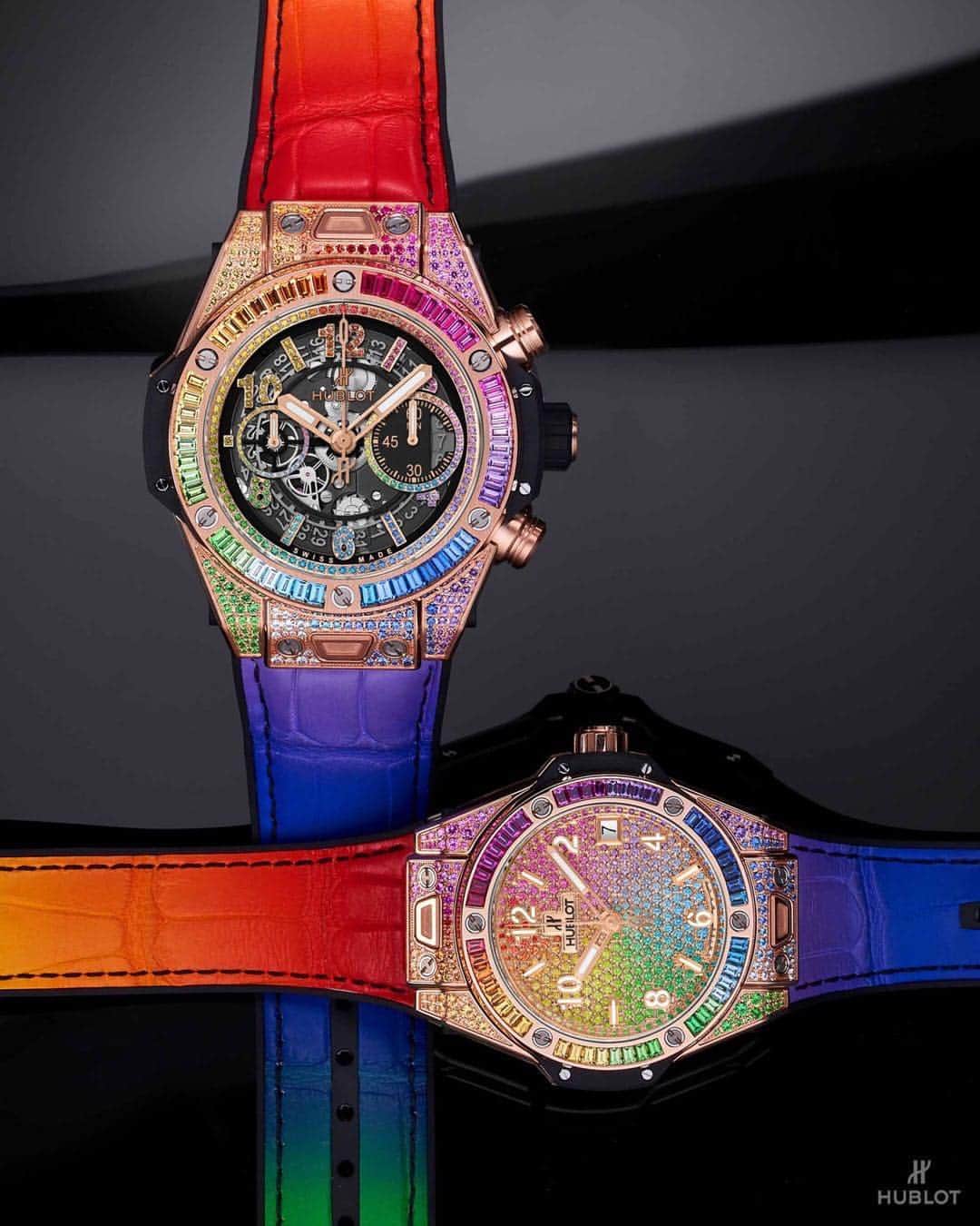 ウブロさんのインスタグラム写真 ウブロinstagram 店頭に並ぶのが待ち遠しい 新作 ウブロの新作にレインボーモデルが登場 キングゴールドに鮮やかなレインボーの輝きが加えられたエクスクルーシブなモデル ビッグ バン ウニコと ストラップ付け替えが簡単な