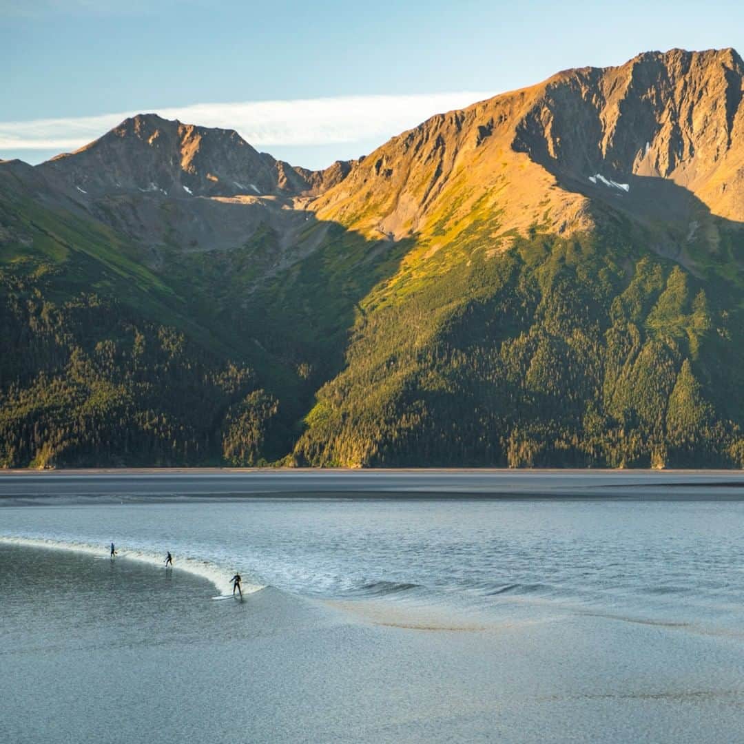 National Geographic Travelさんのインスタグラム写真 - (National Geographic TravelInstagram)「Photo by @ChrisBurkard | Tidal bores are an unusual, unforgettable sight in Alaska.  Cook Inlet is one of the only places in the U.S. where such a bore tide forms.  Traveling at 24 miles per hour, it can take hours for a wave to travel from the mouth of Turnagain Arm all the way to the far end. You can either be on the longest wave of your life or running to your car to try and catch it down river because you fell.  Either way your going to leave wanting more.」4月9日 4時05分 - natgeotravel