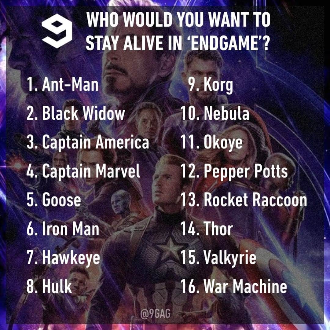 9GAGさんのインスタグラム写真 - (9GAGInstagram)「You can only choose one survivor.⠀ #avengers #endgame #marvel #9gag」4月9日 6時00分 - 9gag