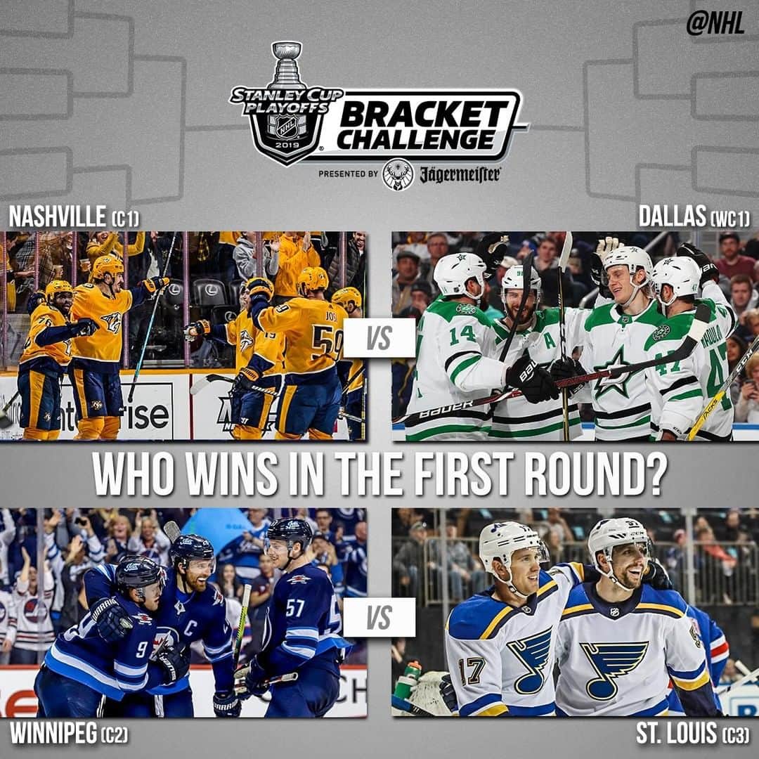 NHLさんのインスタグラム写真 - (NHLInstagram)「It's a Central Division showdown in the first round! Who do you see advancing?  Make your picks for the 2019 #NHLBracket Challenge presented by @jagermeisterusa today at NHL.com/Bracket!」4月9日 6時35分 - nhl
