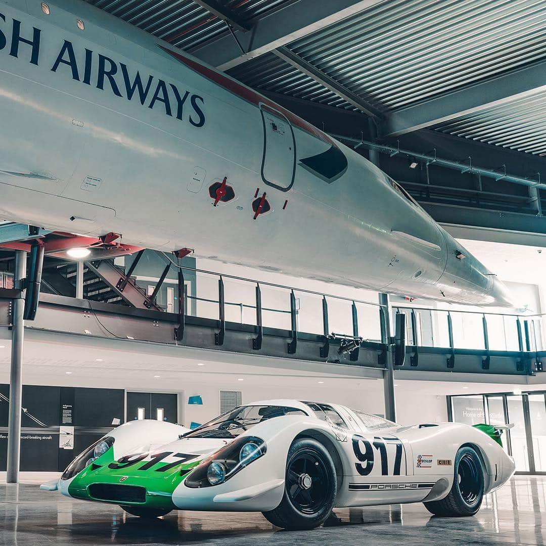 Porscheさんのインスタグラム写真 - (PorscheInstagram)「When the legendary Porsche 917 meets the fabulous Concorde, you'd better fasten your seat belts. Precisely 50 years ago, the first British made Concorde began its maiden flight. In the same month, the very first Porsche 917 – chassis 001 – began its development. Enjoy the unique encounter of the two masterpieces of engineering in our gallery. #Porsche #Concorde #917 #Porsche917」4月9日 20時14分 - porsche