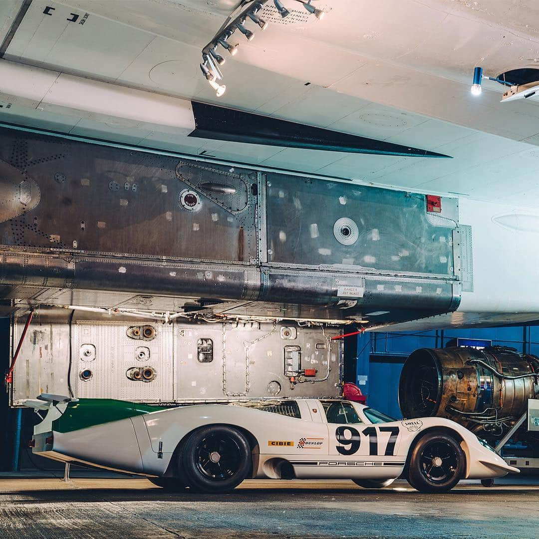 Porscheさんのインスタグラム写真 - (PorscheInstagram)「When the legendary Porsche 917 meets the fabulous Concorde, you'd better fasten your seat belts. Precisely 50 years ago, the first British made Concorde began its maiden flight. In the same month, the very first Porsche 917 – chassis 001 – began its development. Enjoy the unique encounter of the two masterpieces of engineering in our gallery. #Porsche #Concorde #917 #Porsche917」4月9日 20時14分 - porsche