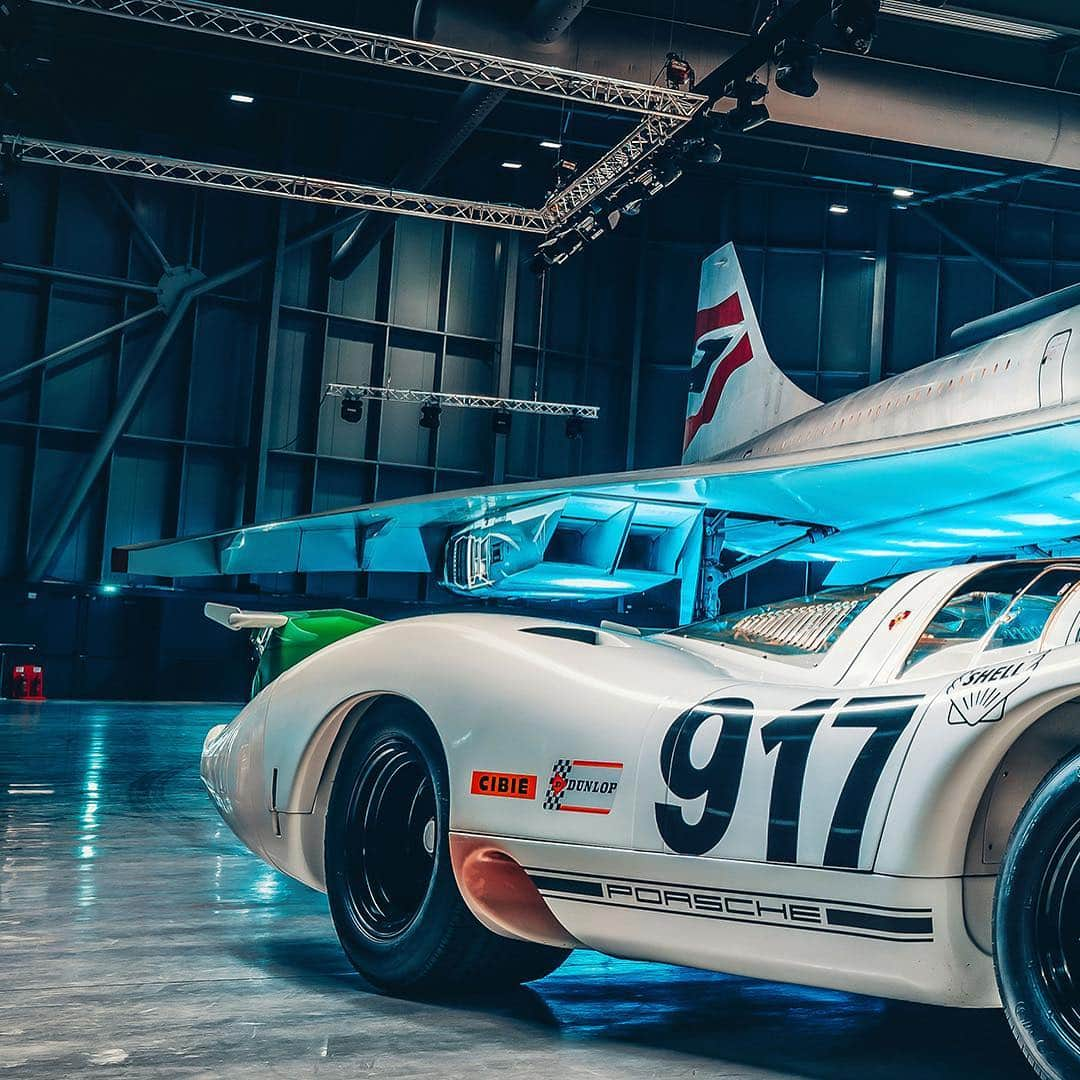 Porscheさんのインスタグラム写真 - (PorscheInstagram)「When the legendary Porsche 917 meets the fabulous Concorde, you'd better fasten your seat belts. Precisely 50 years ago, the first British made Concorde began its maiden flight. In the same month, the very first Porsche 917 – chassis 001 – began its development. Enjoy the unique encounter of the two masterpieces of engineering in our gallery. #Porsche #Concorde #917 #Porsche917」4月9日 20時14分 - porsche