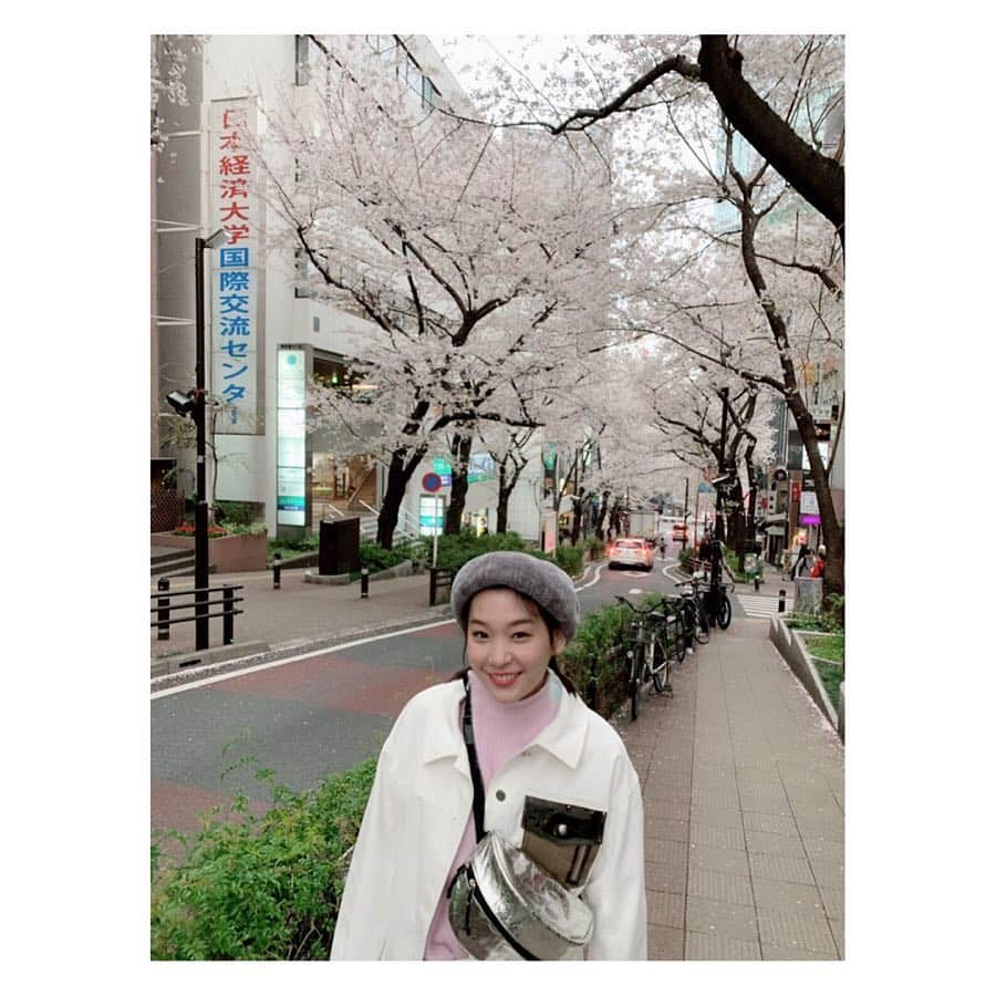 高槻かなこさんのインスタグラム写真 - (高槻かなこInstagram)「. #着回しきんちゃん 🌸 . 今年は花見目的で出かけられてない😥🌸 桜に合いそうな服を着ていたので仕方なく事務所の近くで写真撮りました🤳🌸 . 帽子 #beams ジャケット #gyf_tokyo  ニット #atmospink #atmos バッグ #lowrysfarm  パンツ #beautyandyouth  シューズ #puma #atmos #atmospink . . #fashion #code #ootd #私服 #私服コーデ  #着回しコーデ #プチプラコーデ #声優 #高槻かなこ」4月9日 21時13分 - kanako.tktk