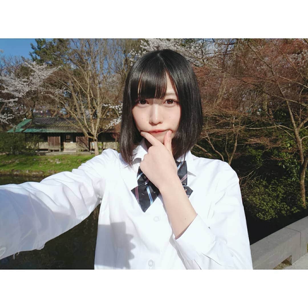 空野青空のインスタグラム：「今日は、桜といっしょにポートレート撮影でした〜🌸 シンプルめな制服を装備(ﾟωﾟ) いつだって青春だーーー！！ . . #制服 #JK #コスプレ #桜ポートレート #あおねコス #エセJK #お花見 #桜ポトレ #高岡古城公園 #花見 #sakura #制服コス #あおにゃん #空野青空 #高岡 #撮影 #黒髪ぱっつん #黒髪ボブ #ボブヘア」