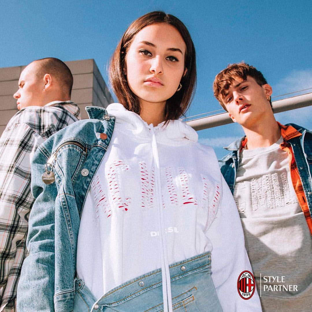 ディーゼルのインスタグラム：「Outerwear, tops, hats and sweatshirts: on the squad with the #DieselxACMilan collection.  Available in select stores and on Diesel.com #ACMilanStylePartner」