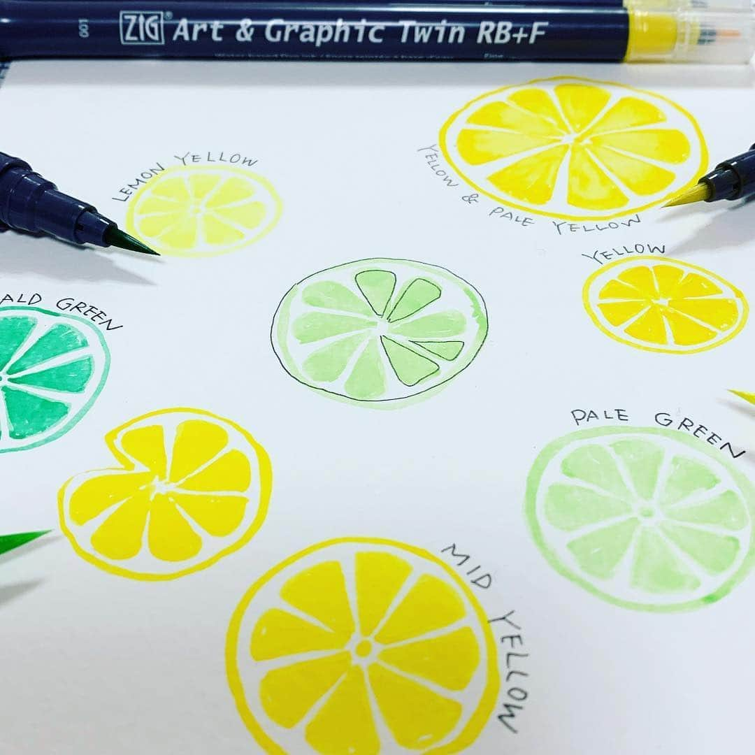 Kuretakeさんのインスタグラム写真 - (KuretakeInstagram)「Ideal for design,illustration,rubber stamping and card making. 【ZIG Art & Graphic Twin RB+F】TUT-95 #coloriage #colors #ZIG #graphictwin #flamingo #lemon  #rose #brush #colorbrush #waterbaseddyeink #水性染料インク」4月9日 23時40分 - kuretakejapan