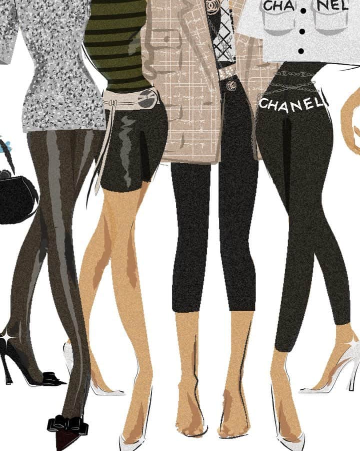 スコット・シューマンのインスタグラム：「❣️ Leggings and tights and bike shorts 😱 oh my! Our clothes are becoming more and more casual. Instead of fighting it, what if you had some fun with it? Here are four SS19 runway looks that do just that! From left to right @marcjacobs @maryam_nassir_zadeh and @chanelofficial 💌 @jennymwalton」