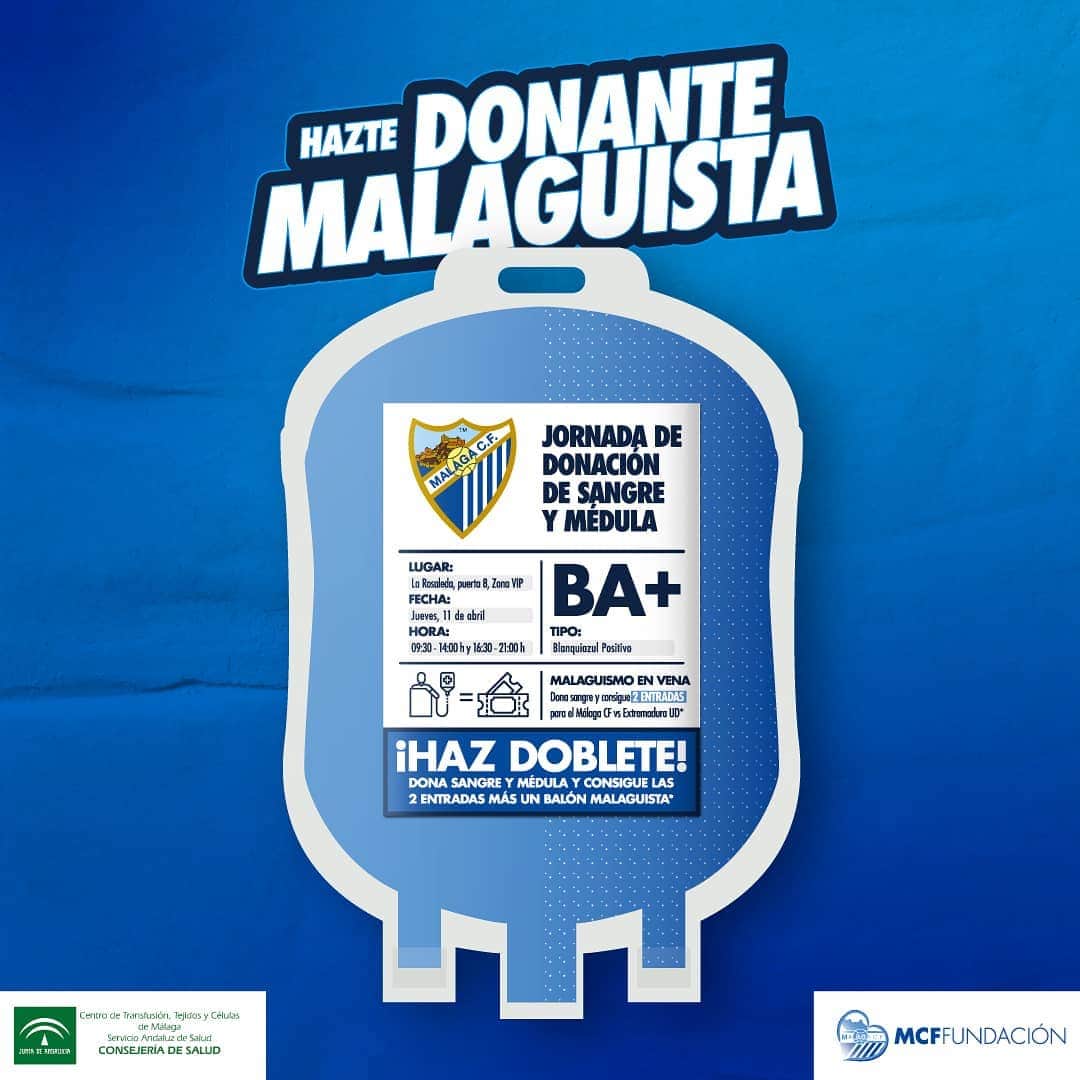 マラガCFさんのインスタグラム写真 - (マラガCFInstagram)「Dona 'Sangre Malaguista' y ven al #MálagaExtremadura . #DonaSangre #DonaVida」4月10日 1時10分 - malagacf