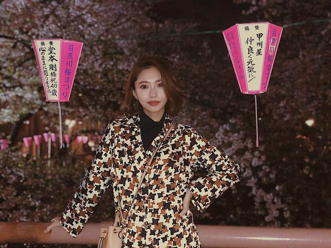 愛菜さんのインスタグラム写真 - (愛菜Instagram)「🌸夜桜🌸 . . ライトアップ見に行った瞬間に ライトアップが消灯した🌝🌚 でもいい写真☺️🌸 . . #夜桜 #中目黒 #一瞬ライトアップ #提灯気になる」4月10日 23時04分 - ainaaa0622