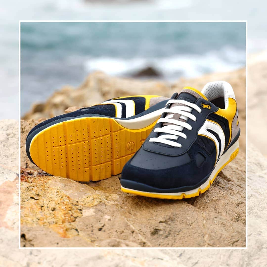 のインスタグラム：「ENJOY THE ELEMENTS “Some people walk in the #rain, others just get wet” - Roger Miller. For those who want to enjoy the #elements, our Amphibiox™ #sneakers keep water out so your feet can happily keep moving, whatever the weather.」