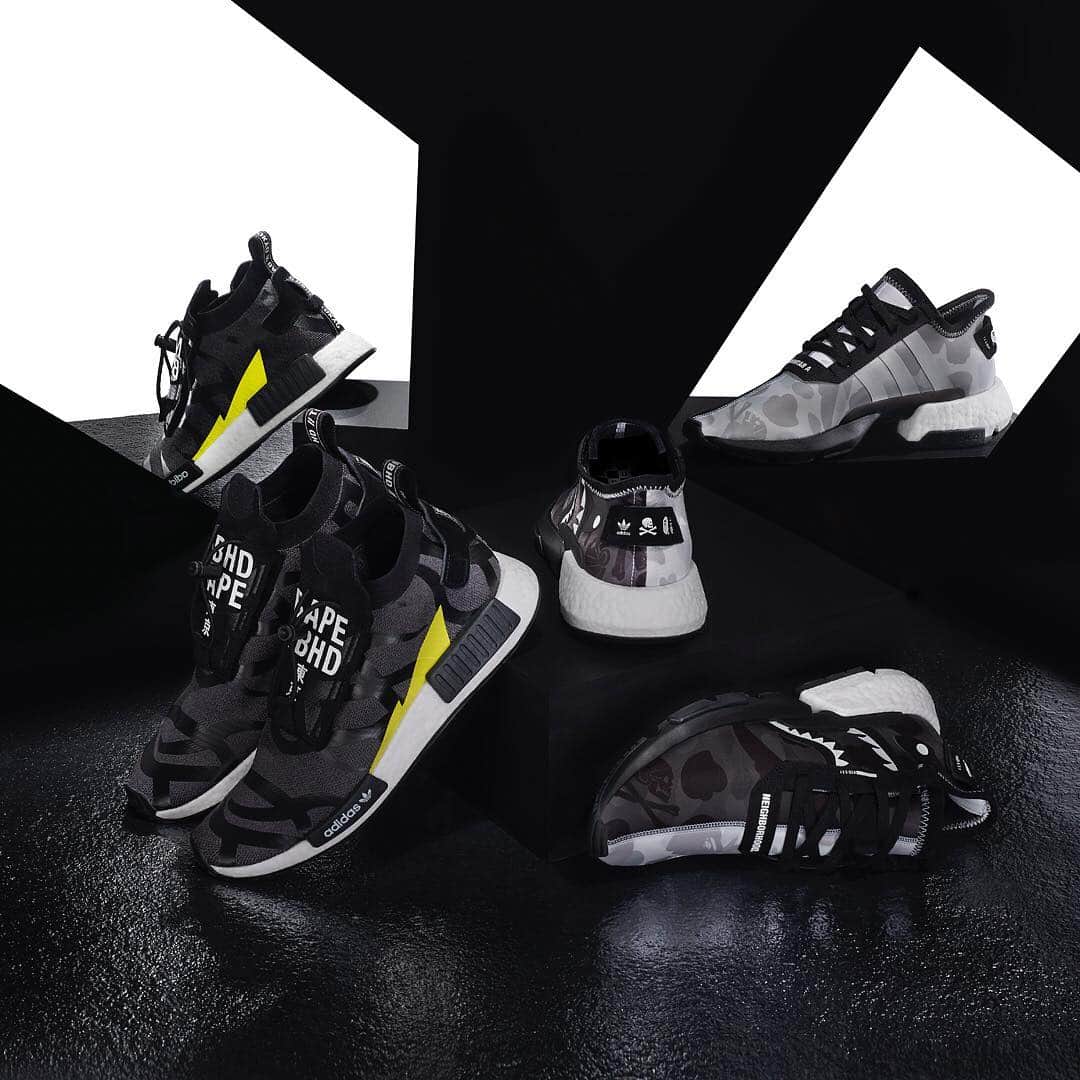 adidas Originalsさんのインスタグラム写真 - (adidas OriginalsInstagram)「Two iconic Tokyo brands, @bape_japan and @neighborhood_official come together to put their distinct mark on the NMD STLT and the #PODSystem. Arriving in adidas stores and online from April 19th. . See more at adidas.com/nbhd_bape」4月10日 20時15分 - adidasoriginals