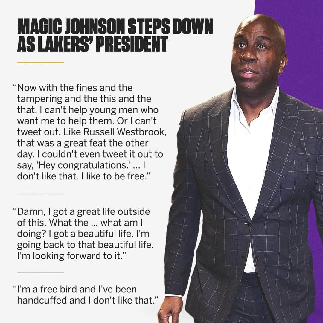 espnさんのインスタグラム写真 - (espnInstagram)「Magic Johnson stepped down as the Lakers' President of Basketball Operations following an impromptu press conference.」4月11日 0時32分 - espn