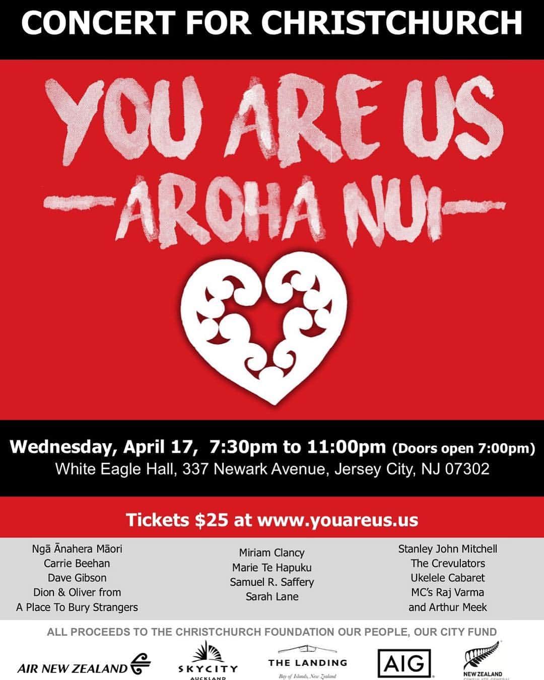 A Place to Bury Strangersのインスタグラム：「We are deeply saddened by the mass shooting in Christchurch last month.  Dion and Oliver will be playing a benefit “You Are Us” for the Christchurch Foundation Our People, Our City Fund next Wednesday April 17 at @whiteeaglehall in Jersey City with  #ngaanaheramaori @aitqrdisplaced @supergibbo @miriamclancy @manhattanbird @slamsafari @sarahlaneeps103 #stanleyjohnmitchell #thecrevulators MC’s Raj Varma & Arthur Meek  Tickets are here: https://www.ticketfly.com/purchase/event/1847230  Thanks To Angus Vail for putting this together  #newzealand #benefit #christchurch #christchurchfoundation #youareus #dionlunadon #oliverackermann #aplacetoburystragners #whiteeaglehall #jerseycity」