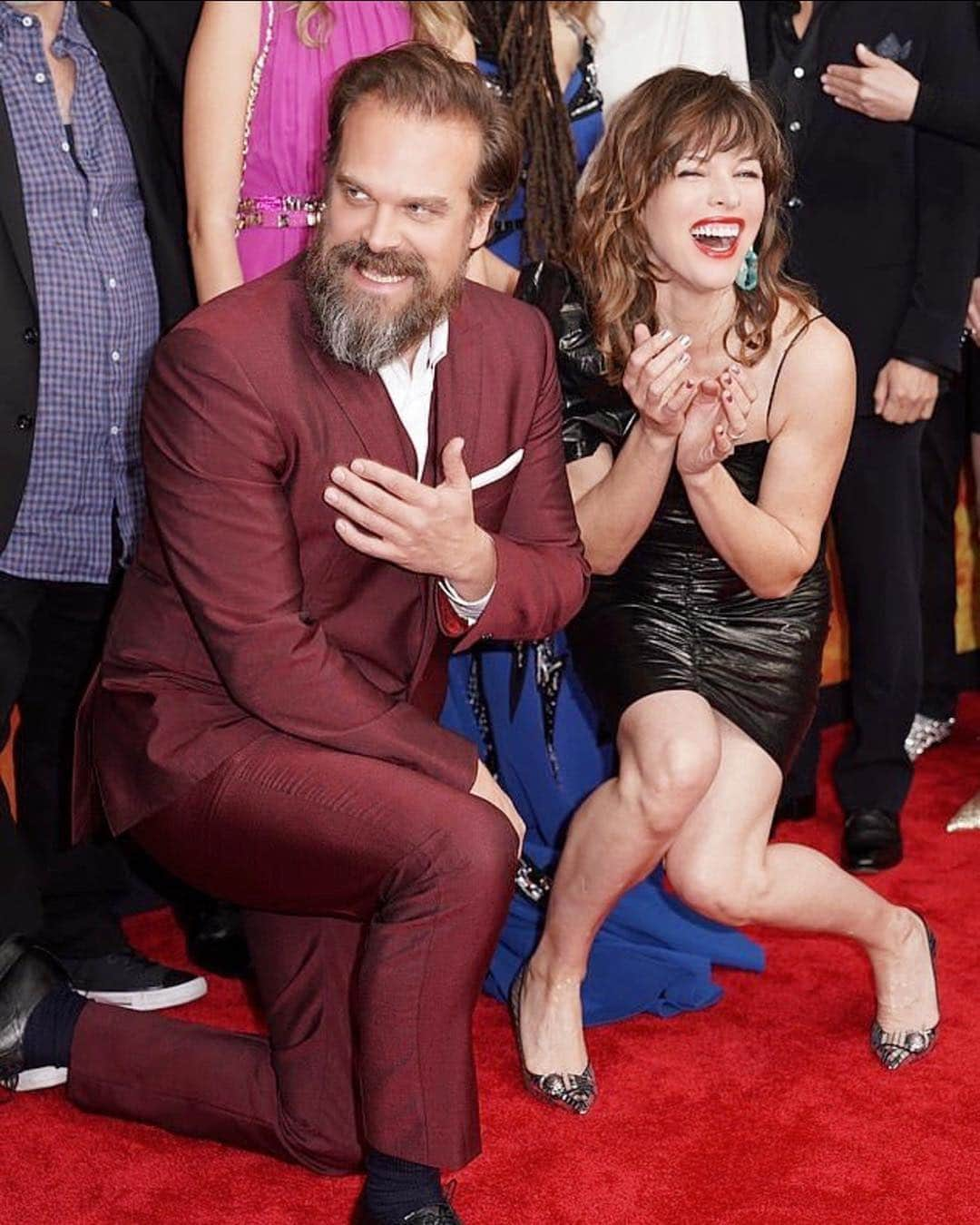 ミラ・ジョヴォヴィッチさんのインスタグラム写真 - (ミラ・ジョヴォヴィッチInstagram)「Yay!! We had so much fun at the @hellboymovie premiere in NYC last night! Thank you to the entire cast, you’re all such wonderful and talented people, I’m so happy to have worked with you all! The movie hits theaters this Friday the 12th so go check it out if you have a chance, you’ll have a blast! Xo m❤️ The look: Make up: @therealistdotti  Hair: @luke_chamberlain  Dress: @isabelmarant  Coat: @claudemontanaofficiel  Shoes: @balmain  Earring: @prada Purse: @chanelofficial (vintage)」4月11日 3時17分 - millajovovich