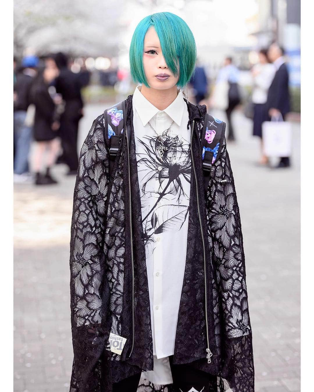 Harajuku Japanさんのインスタグラム写真 - (Harajuku JapanInstagram)「18-year-old Bunka Fashion College student (and X Japan fan) Nanose on the street near the school’s campus in Shinjuku, Tokyo wearing a dark VK inspired look with fashion by the Japanese brand Civarize, a Civarize x TRVS backpack, Yosuke USA platforms, and Deal Design jewelry.」4月11日 5時04分 - tokyofashion