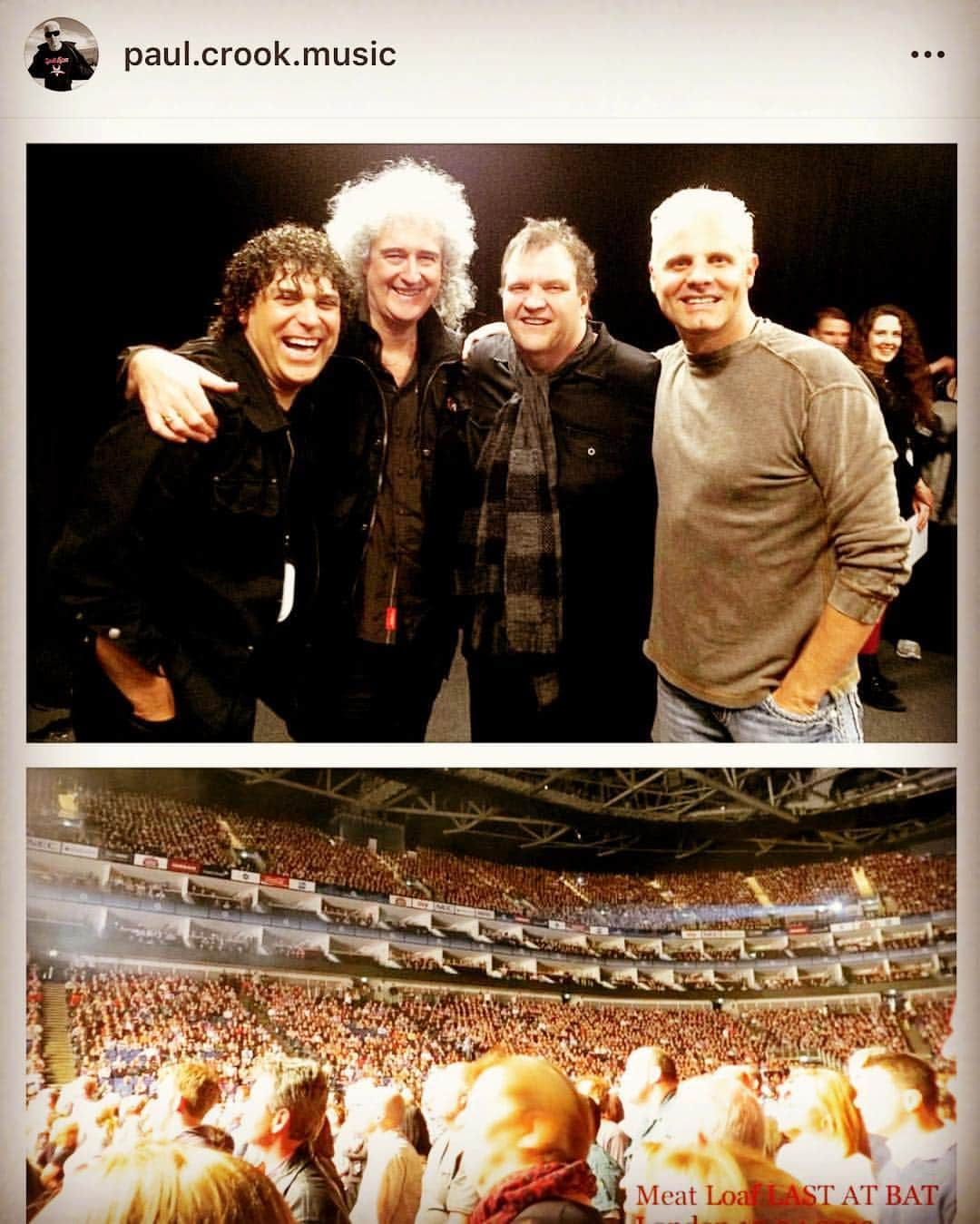 ブライアン・メイさんのインスタグラム写真 - (ブライアン・メイInstagram)「A proud memory from 6 years ago today. Sold-out Meat Loaf show at the O2 arena London. I guested with this fabulous team - The mighty drummer John Miceli, the inimitable Mr. Loaf, and awesome guitar man Paul Crook. Thanks @paul.crook.music - Bri」4月11日 12時50分 - brianmayforreal