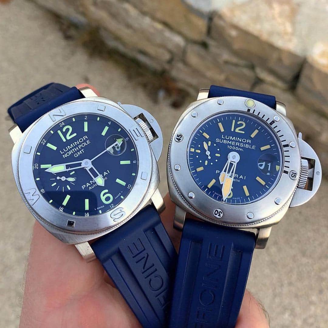 パネライのインスタグラム：「Which beautiful Submersible are you picking to go diving? The #Panerai Mike Horn North Pole Edition (This is a special version which only 3 were made. More posts to come) or the #Pam87 44mm La Bomba? Pic by @juan_j4s #paneraicentral」