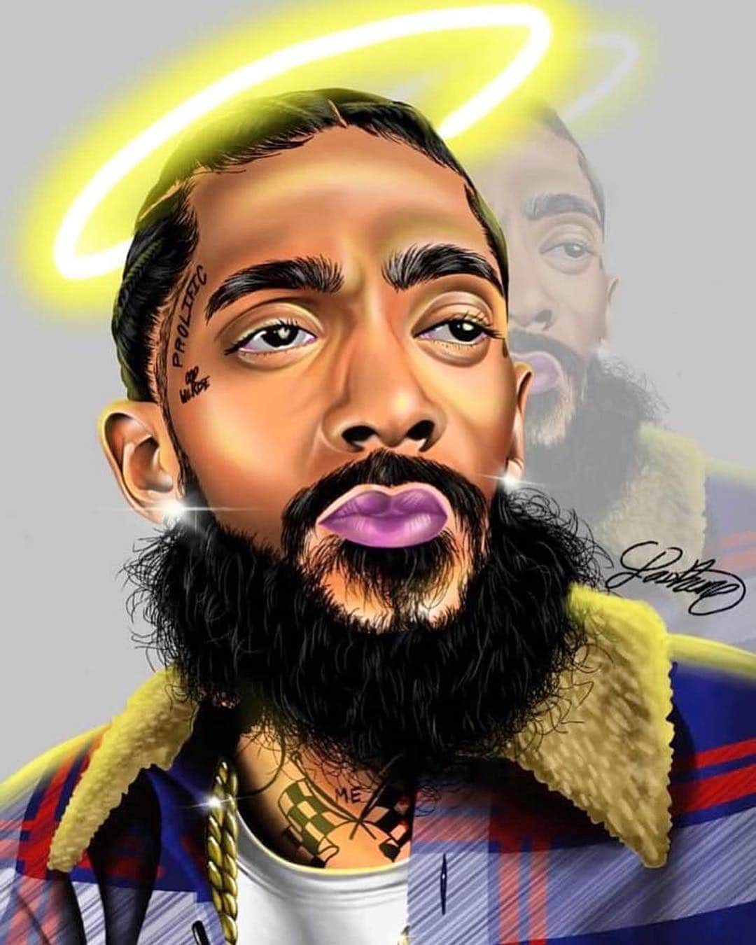 ファンクマスター・フレックスのインスタグラム：「Today Nipsey Hustle will be laid to rest... God Bless... the good die young... hope that the celebrities who are participating in “THE MARATHON CONTINUES” will check on his wife and kids regularly after today.... I pray for his wife,kids and family to find the strength to deal with the loss of their loved one... Art Via: @mr.oh_sho」