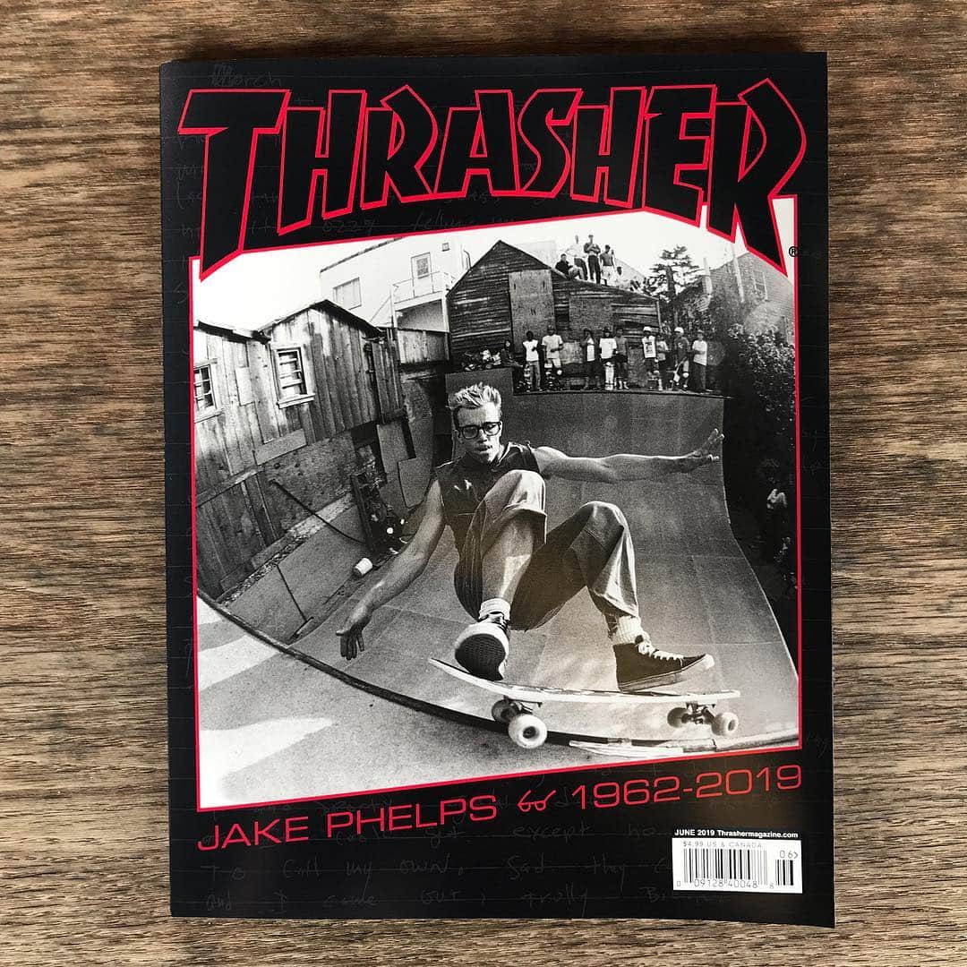 スラッシャーのインスタグラム：「June 2019 🖤 Issue #467 🖤 250 pages 🖤 Dedicated to Jake 👓 Available at skateshops and newsstands and your mailbox 📬 Thank you to all the friends and family and everyone else who helped make this issue happen」
